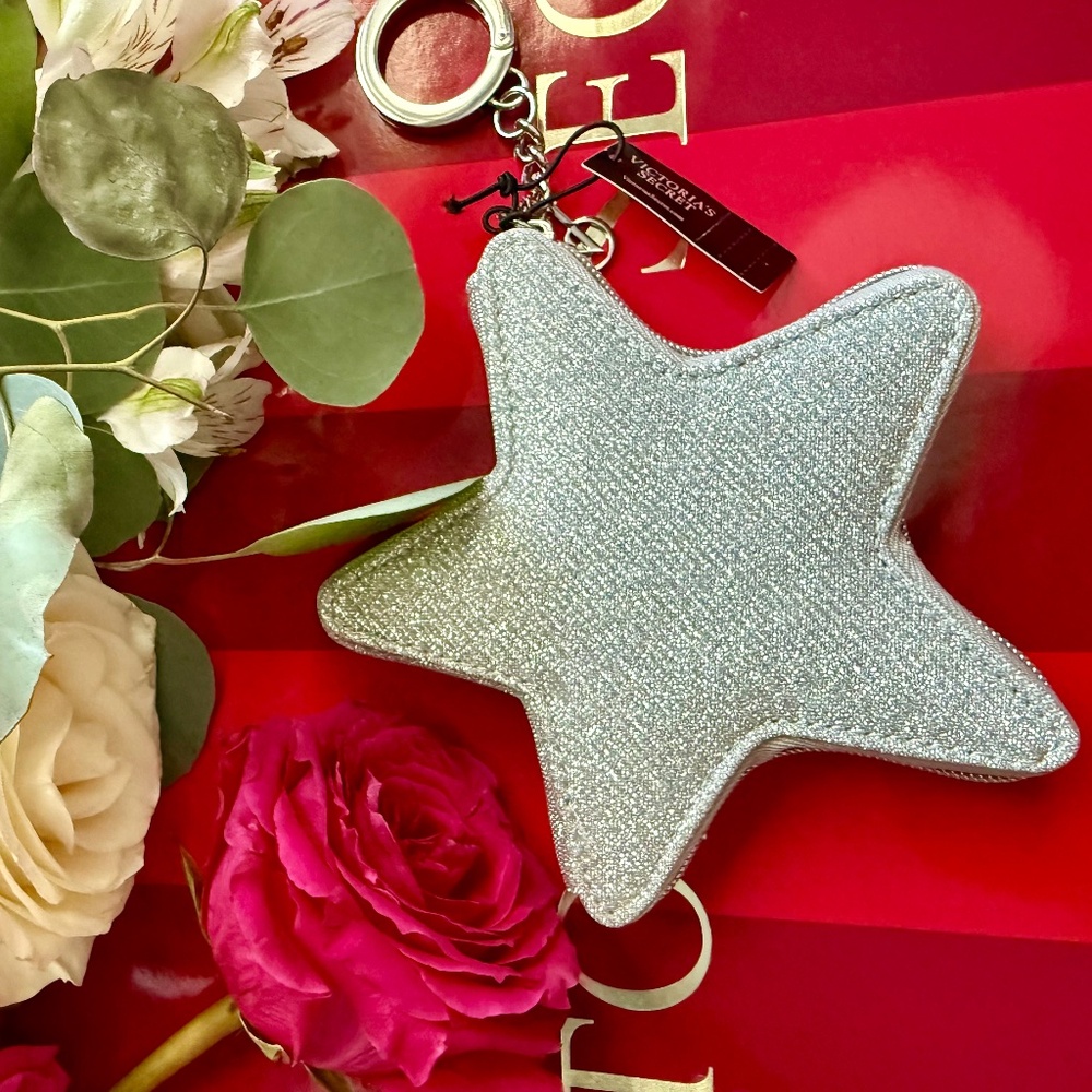 Victoria's Secret Silver Sparkle Star Pouch Keychain Wallet NWT